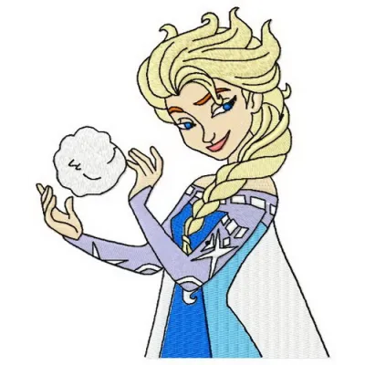Elsa with snowball embroidery design from Frozen, showcasing a charming stitched motif for winter projects.