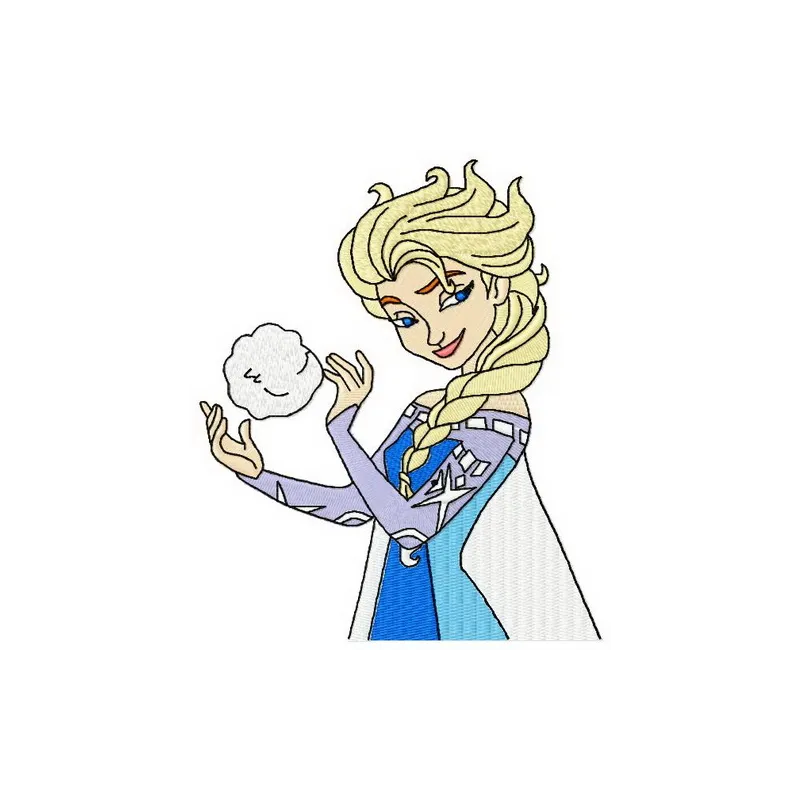 Elsa with snowball embroidery design from Frozen, showcasing a charming stitched motif for winter projects.