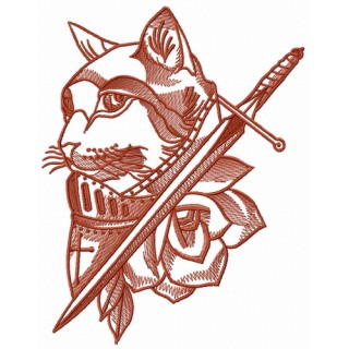 Knight cat sketch embroidery design - Embroidery Design
