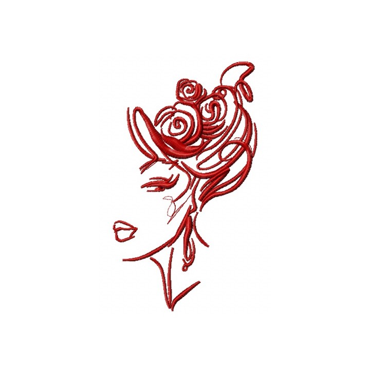 Hairstyle with roses one color embroidery design - Embroidery Design