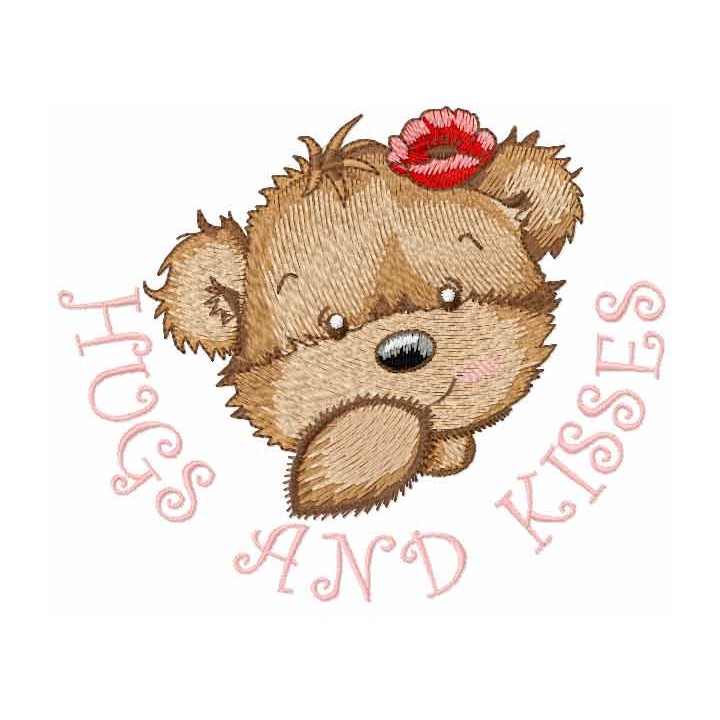 Bear Girl Hugs and Kisses embroidery design - Embroidery Design