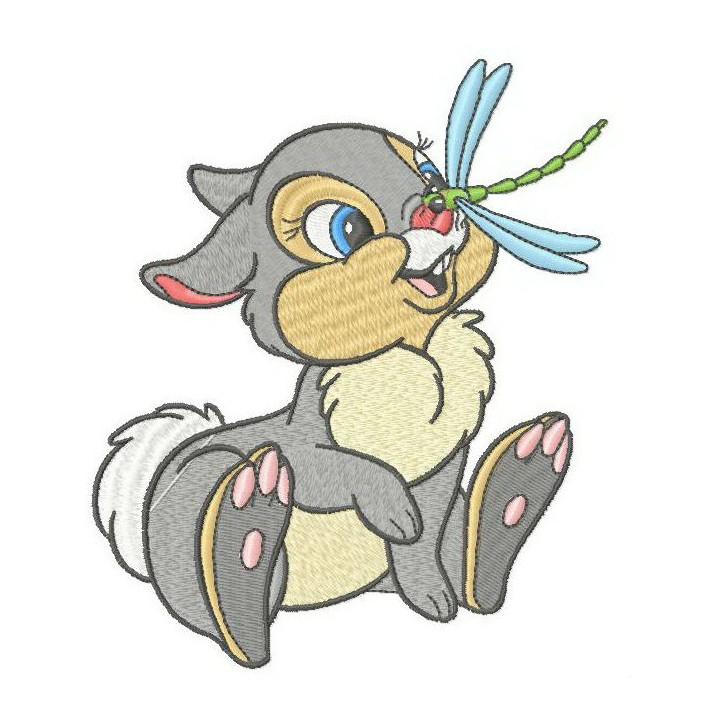 Thumper with dragonfly embroidery design - Embroidery Design