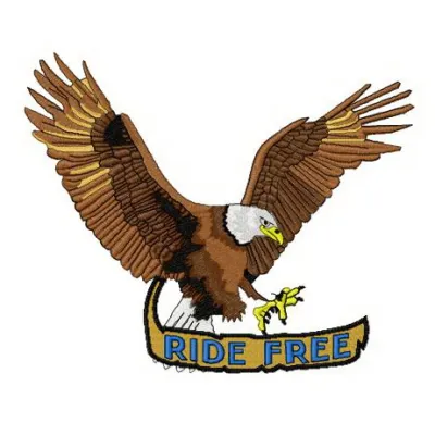 Ride free 2 embroidery design featuring a patriotic theme, ideal for stitching on t-shirts and tote bags.