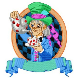 Mad Hatter with tea pot embroidery design - Embroidery Design