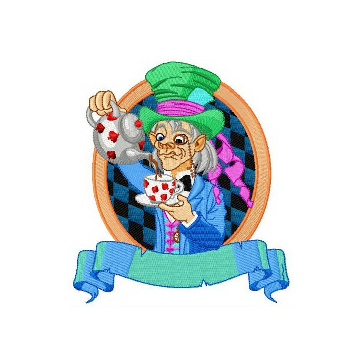 Mad Hatter with tea pot embroidery design - Embroidery Design