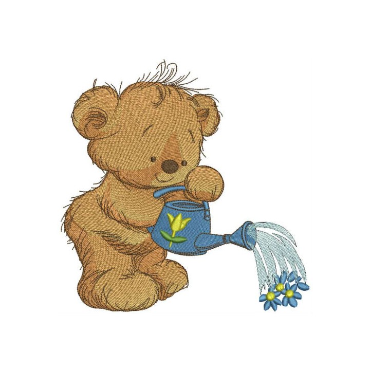 Teddy bear with watering can 7 embroidery design - Embroidery Design