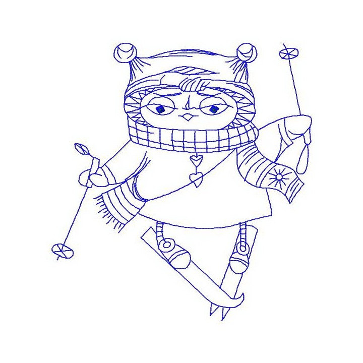 Owl skiing 2 embroidery design - Embroidery Design