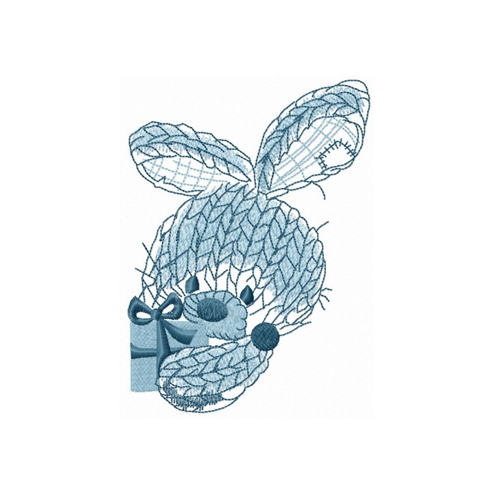 Blue bunny with present embroidery design - Embroidery Design
