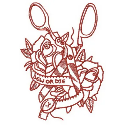 Sew or Die 2 embroidery design featuring bold lettering, ideal for stitching on t-shirts or tote bags.