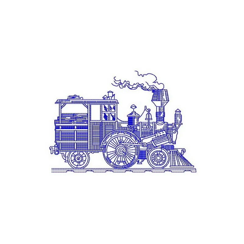 Steam engine embroidery design featuring intricate details, perfect for train enthusiasts and crafting projects.