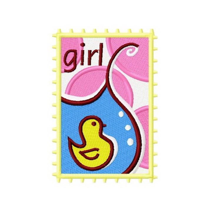 Postage stamp girl 3 embroidery design - Embroidery Design
