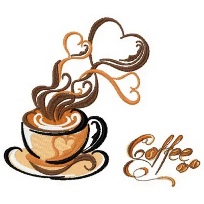 Preview of the Coffee Cup 4 embroidery design featuring a whimsical coffee cup motif, ideal for kitchen towels and apparel.
