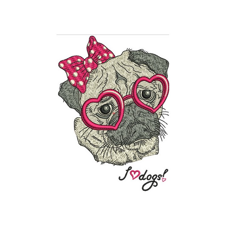 Posh pug-dog embroidery design - Embroidery Design