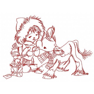 Girl and calf 3 embroidery design - Embroidery Design