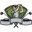 Golfer 2 embroidery design showcasing a dynamic golfer in action, perfect for stitching on caps and towels.