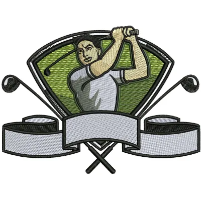 Golfer 2 embroidery design showcasing a dynamic golfer in action, perfect for stitching on caps and towels.