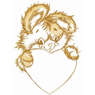 Beige bunny with heart embroidery design - Embroidery Design