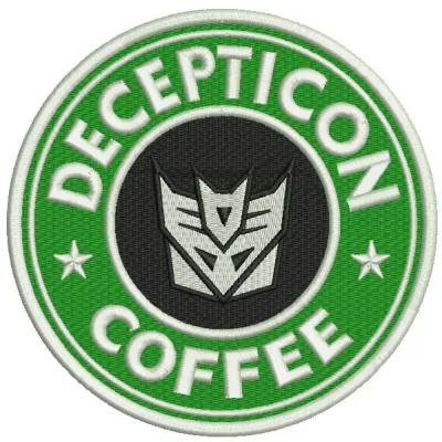 Decepticon coffee embroidery design featuring a bold, creative pattern inspired by Transformers for stylish stitching.