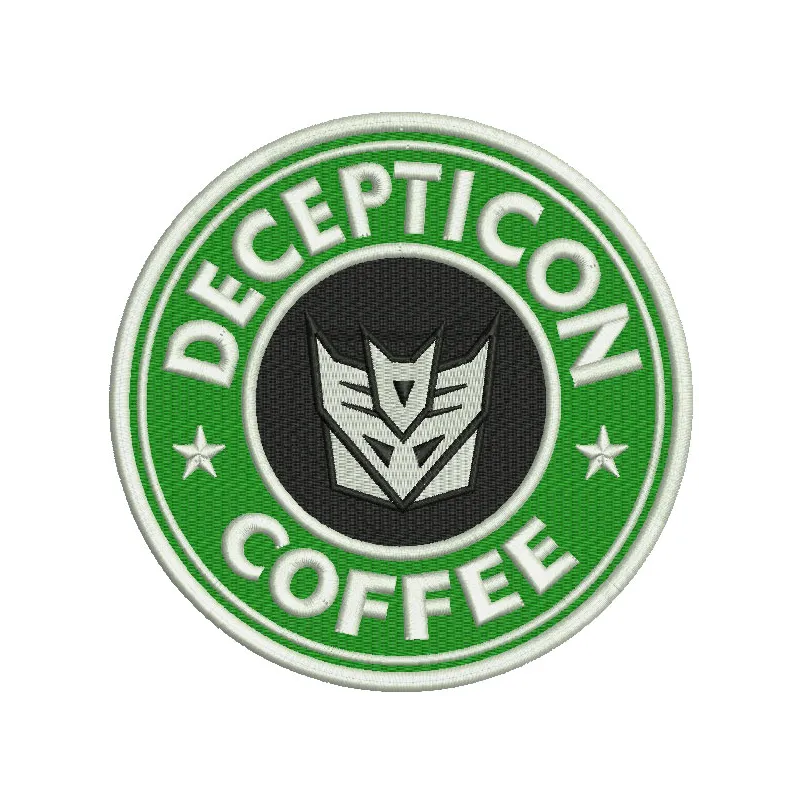 Decepticon coffee embroidery design featuring a bold, creative pattern inspired by Transformers for stylish stitching.