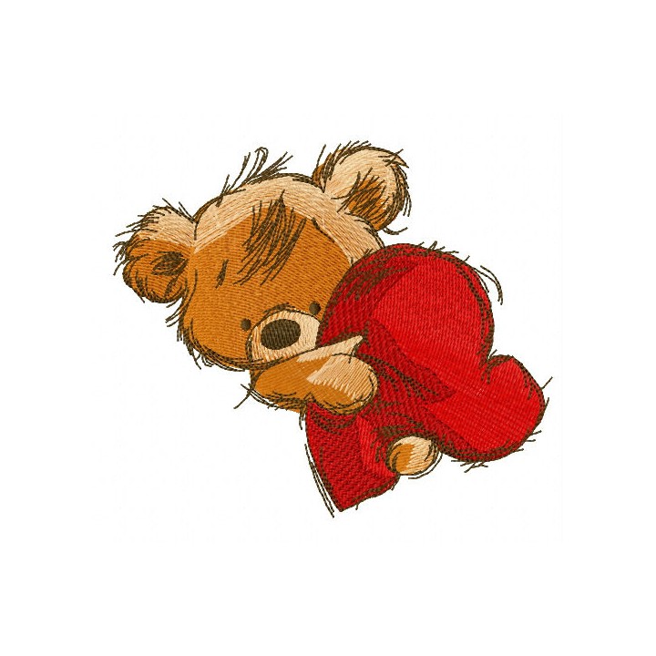 Teddy bear with heart pillow 3 embroidery design - Embroidery Design