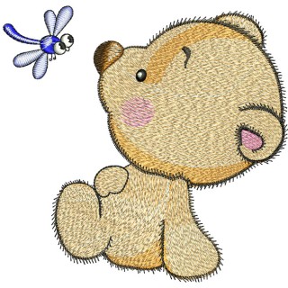 Teddy Bear and dragonfly embroidery design - Embroidery Design