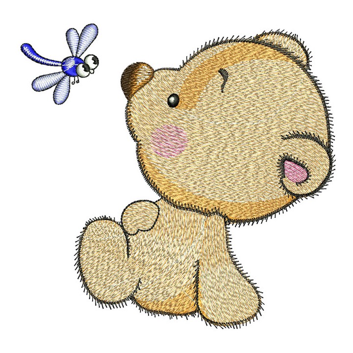 Teddy Bear and dragonfly embroidery design - Embroidery Design