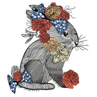 Bunny with flower decoration 2 embroidery design - Embroidery Design