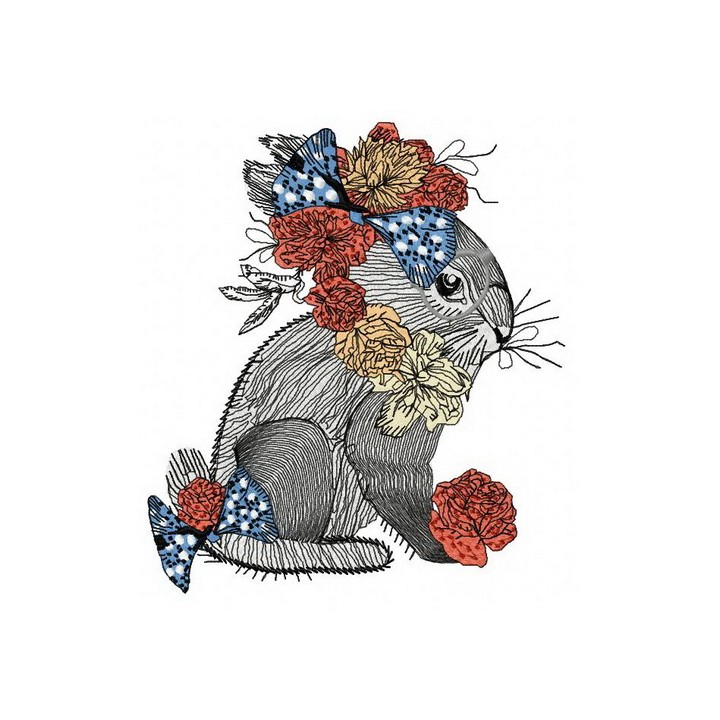 Bunny with flower decoration 2 embroidery design - Embroidery Design
