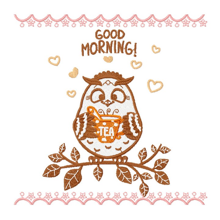 Good Morning Owl embroidery design - Embroidery Design
