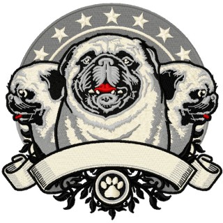 Three Pugs with stars embroidery design - Embroidery Design