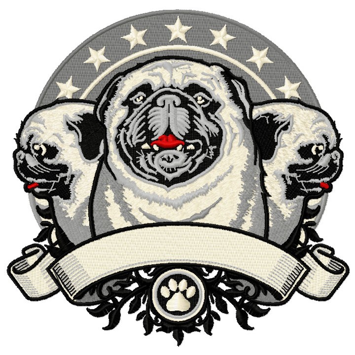 Three Pugs with stars embroidery design - Embroidery Design