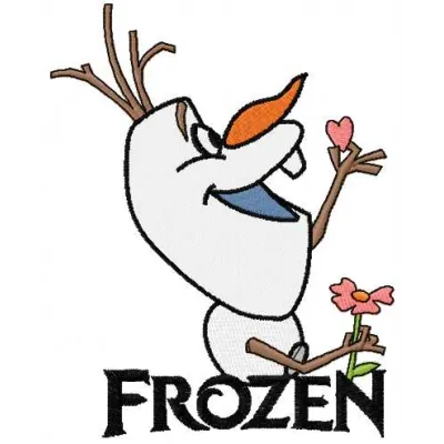 Embroidery design of Olaf holding a flower, inspired by Frozen, ideal for stitching on various fabric items.