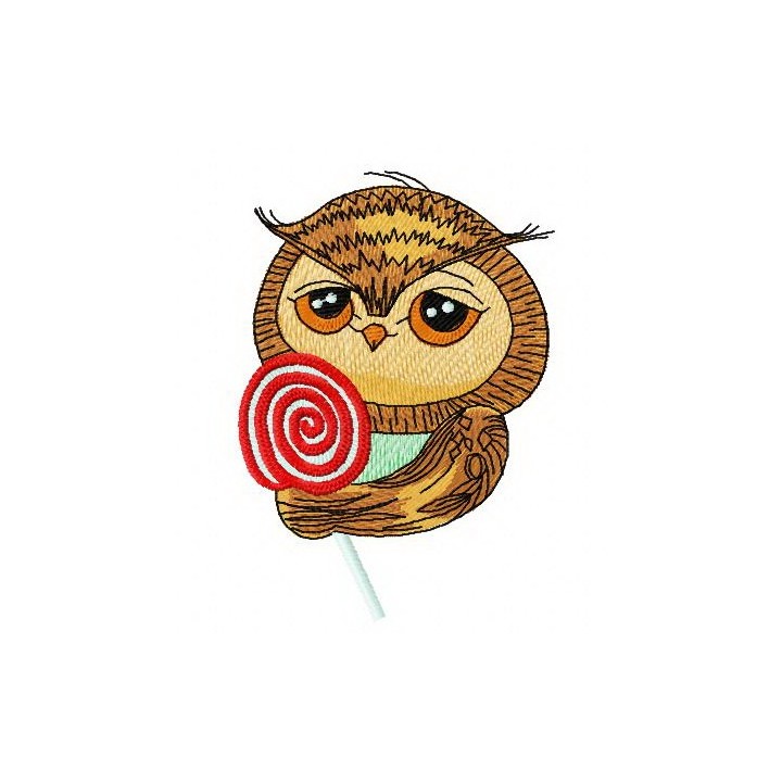 Owl with lollipop 3 embroidery design - Embroidery Design