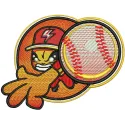 Preview of a pitcher badge embroidery design featuring a baseball motif, ideal for stitching on caps or jackets.