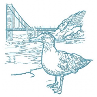 Seagull near bridge sketch embroidery design - Embroidery Design