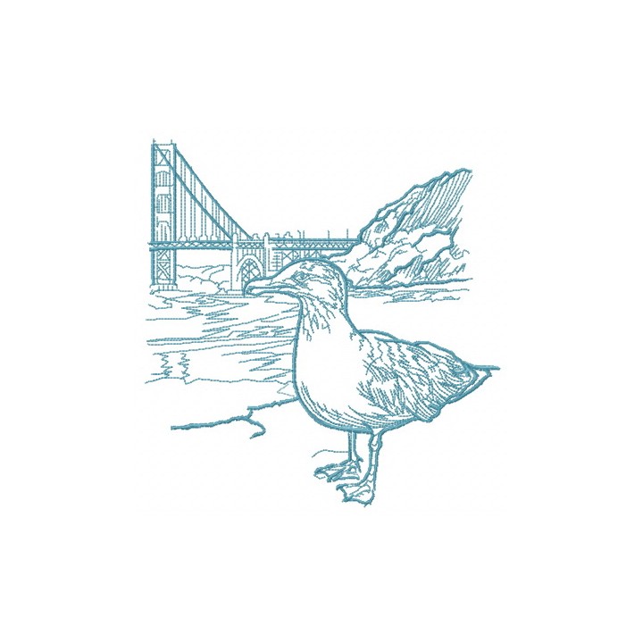 Seagull near bridge sketch embroidery design - Embroidery Design