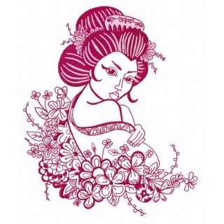 Geisha and flowers 2 embroidery design - Embroidery Design
