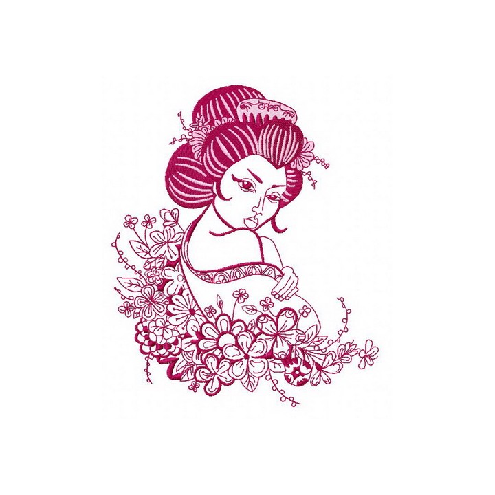 Geisha and flowers 2 embroidery design - Embroidery Design