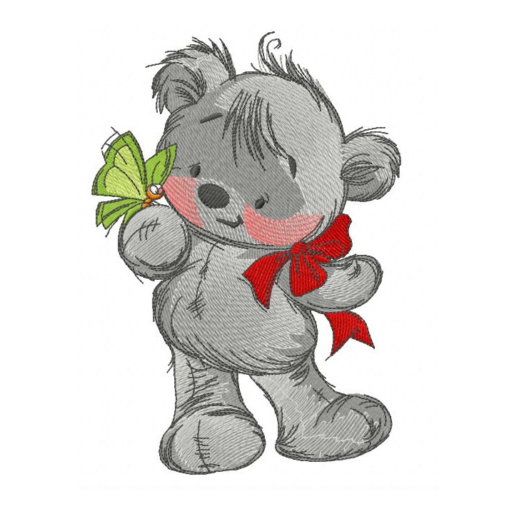 Teddy bear playing with butterfly 2 embroidery design - Embroidery Design