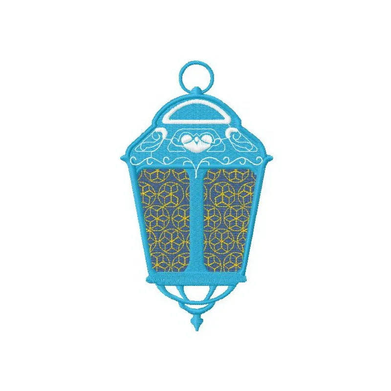 Lantern embroidery design showcasing intricate stitching patterns in a sun and moon theme.