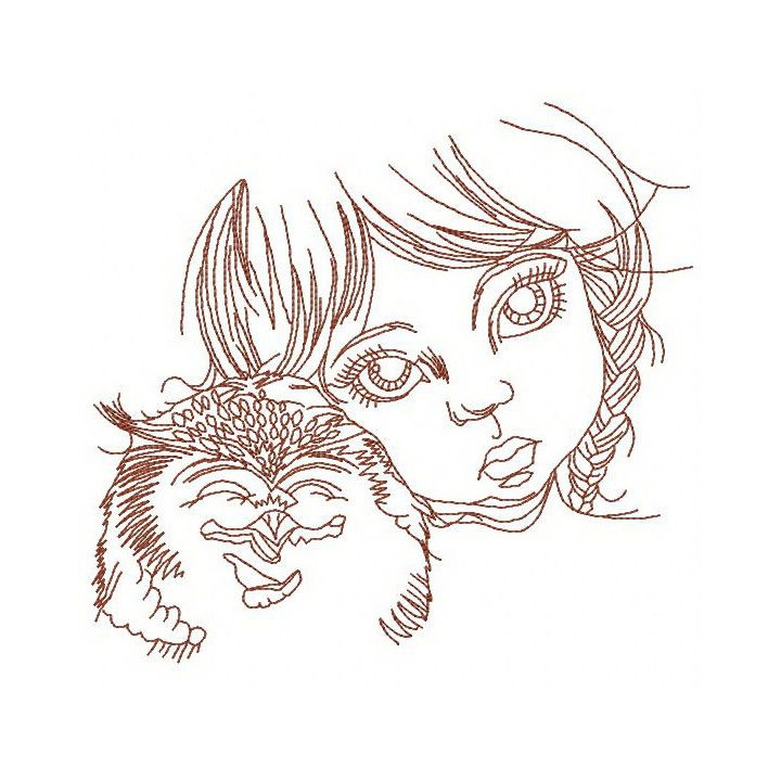Girl with owl 2 embroidery design - Embroidery Design