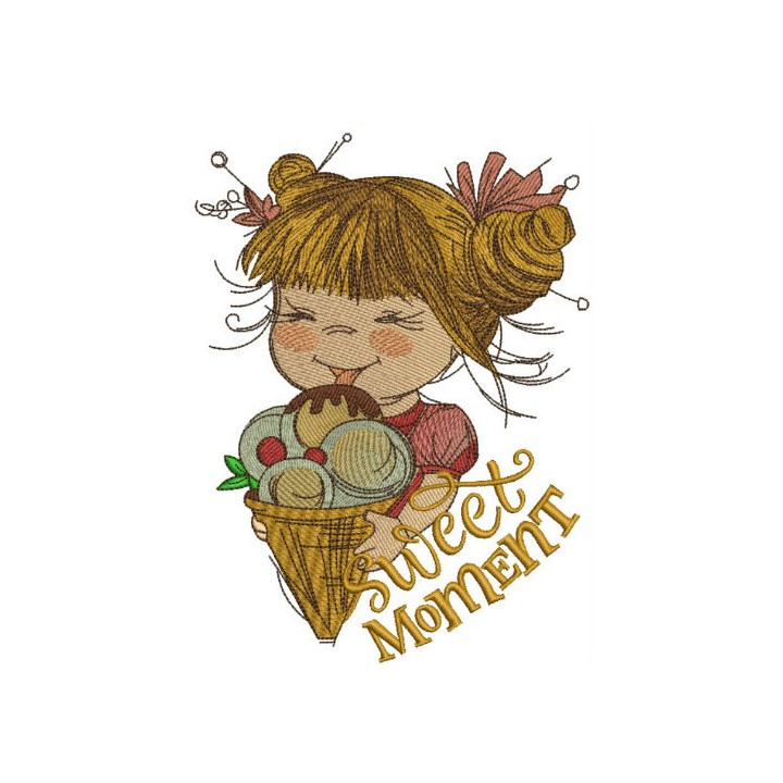 Girl with ice cream 4 embroidery design - Embroidery Design