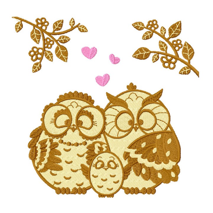 Whimsical Owl's Family embroidery design - Embroidery Design