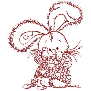 Cute bunny redwork 2 embroidery design - Embroidery Design