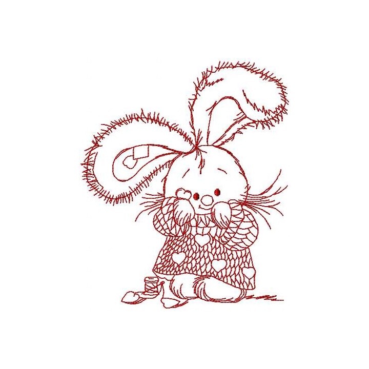 Cute bunny redwork 2 embroidery design - Embroidery Design