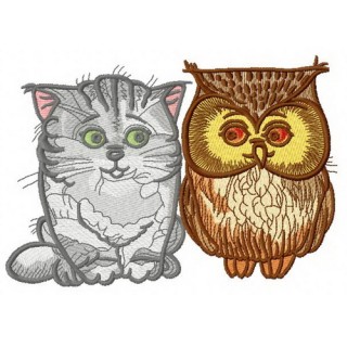 Cat and owl 2 embroidery design - Embroidery Design
