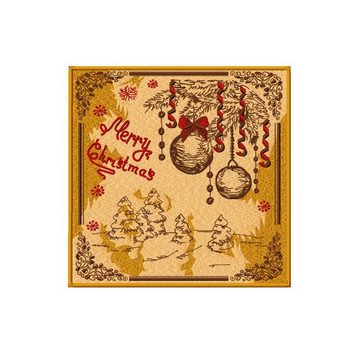 Merry Christmas postcard embroidery design - Embroidery Design