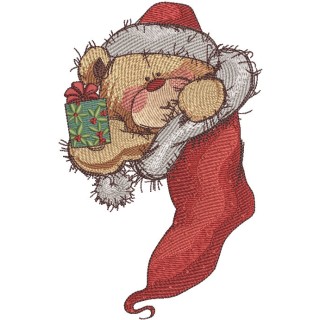 Teddy in Christmas sock 2 embroidery design - Embroidery Design