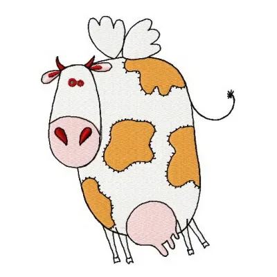 Preview of Winged Cow 2 embroidery design featuring a whimsical cow with wings, ideal for farm-themed projects.