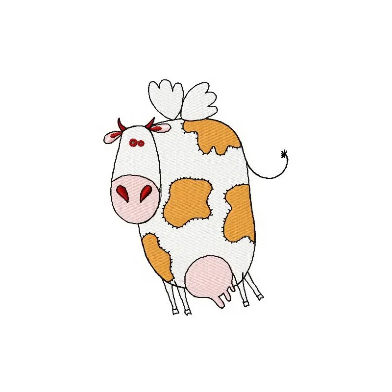 Preview of Winged Cow 2 embroidery design featuring a whimsical cow with wings, ideal for farm-themed projects.